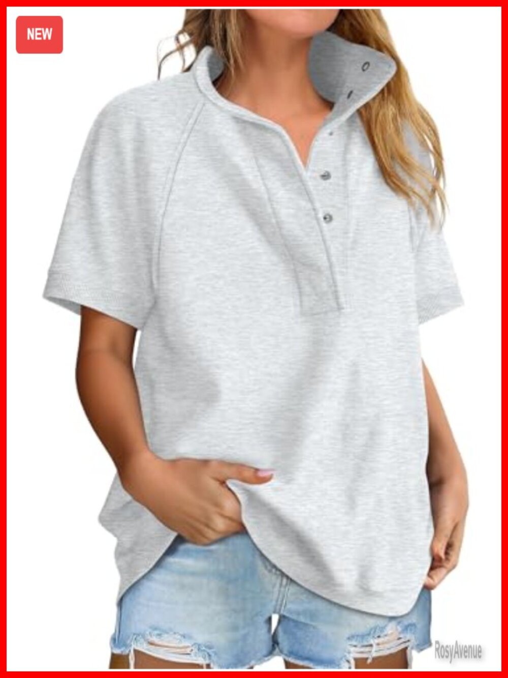 Oversized Short Sleeve Polo Sweatshirt Casual Pullover Top